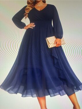 NWT Pinup Couture Navy V‑Neck Long Sleeve Midi Dress 2X Mother of Groom Dress